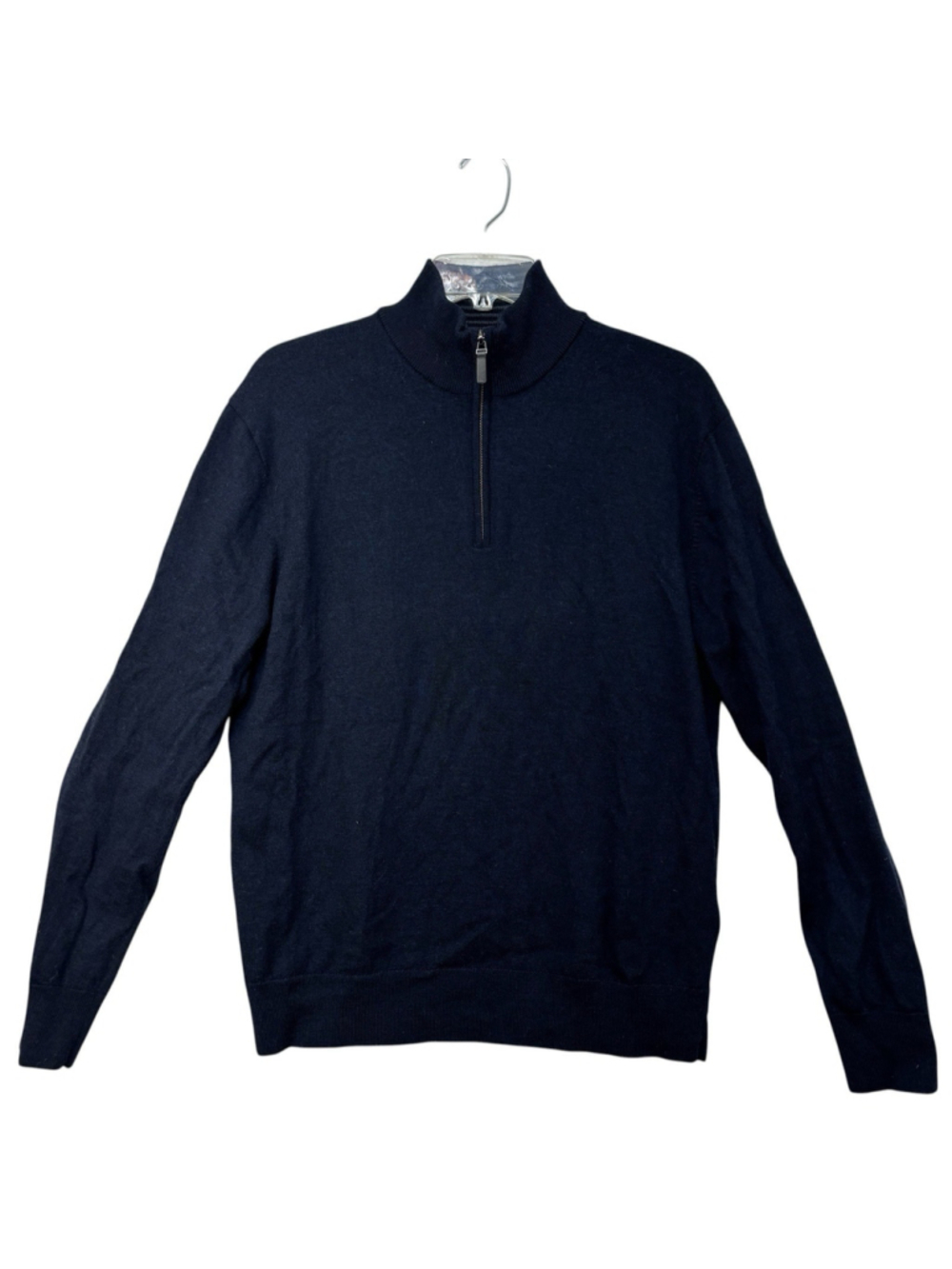 UNTUCK it Navy Blue Merino Wool Quarter Zip Sweater Mock Neck Minimalist Size L